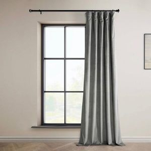 Destiny Grey Velvet Rod Pocket Room Darkening Curtain - 50 in W x 96 in L